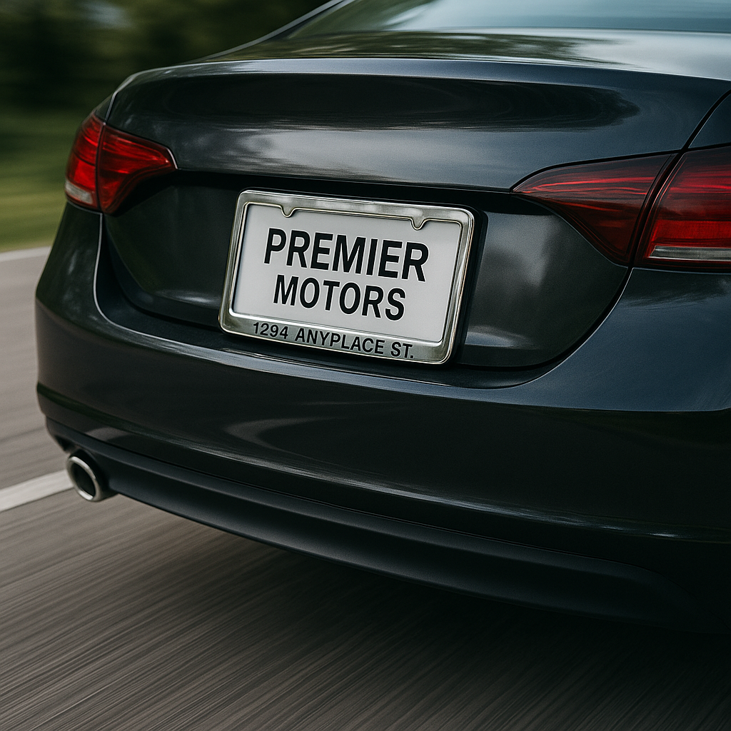Branded License Plate Frames for Dealerships: Raised Letter, Silkscreen & Chrome Options