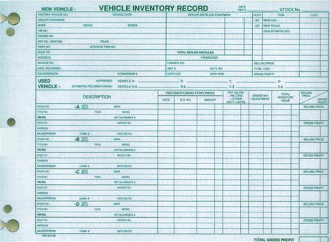 Vehicle Inventory Sheets