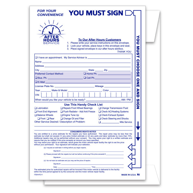 After Hours Key Drop Envelopes From US Auto Supplies