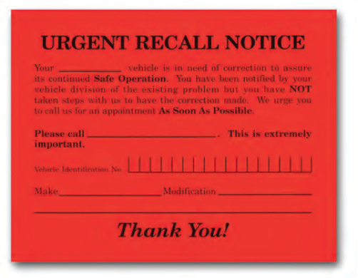 Urgent Recall Notice Cards | US Auto Supplies