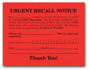 Urgent Recall Notice Cards | US Auto Supplies