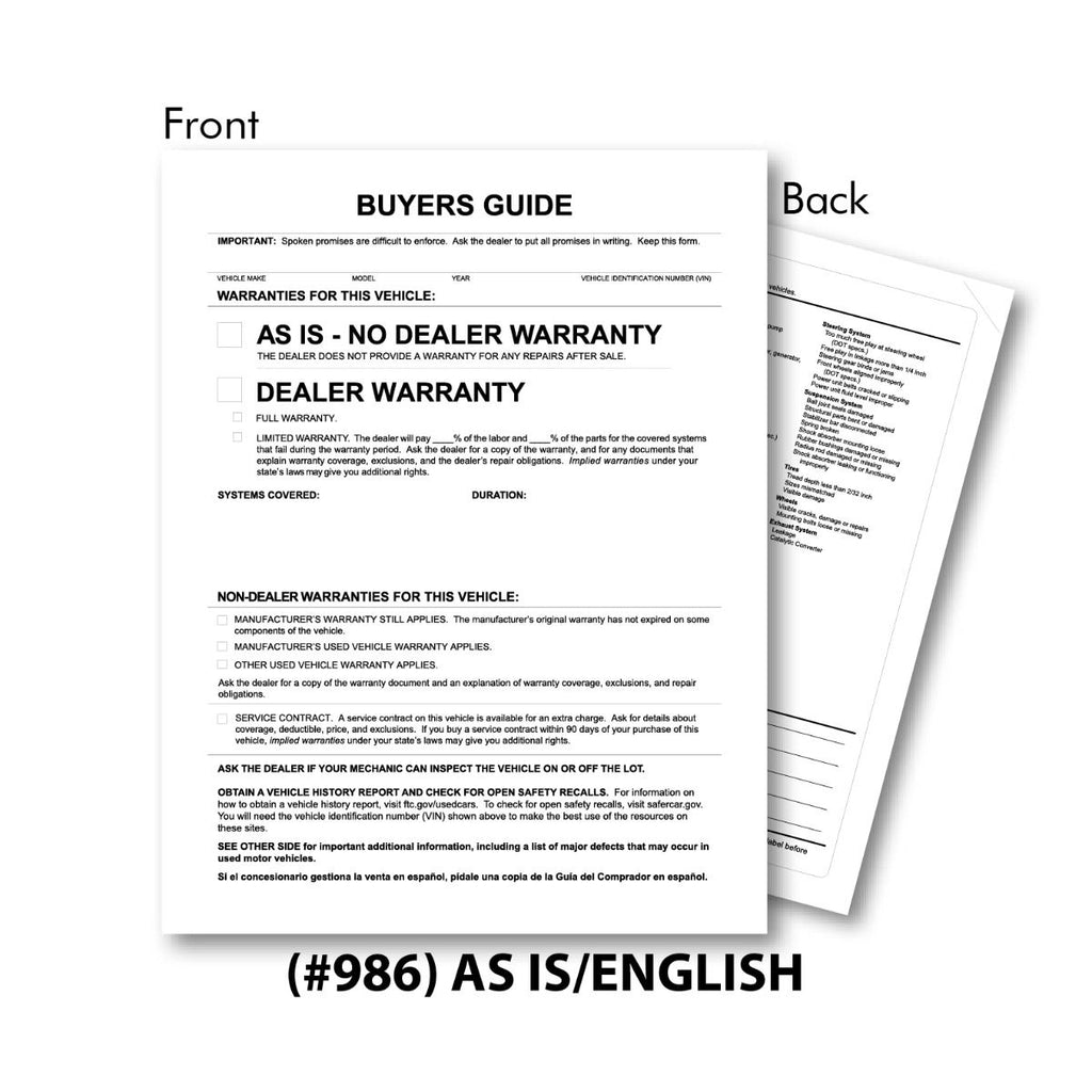 Exterior Buyers Guide Forms | US Auto Supplies