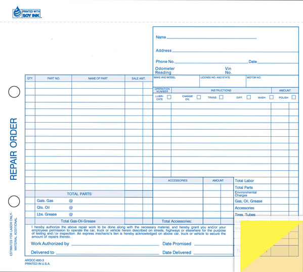 Auto Repair Order Forms | US Auto Supplies