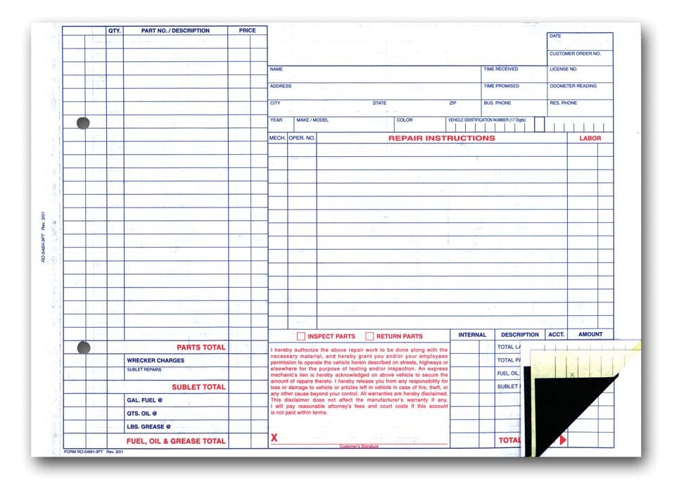 Auto Repair Order Forms | US Auto Supplies