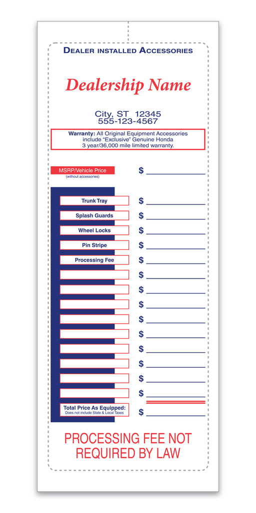Custom Exterior Dealership Addendum Labels (4-1/4" × 11")