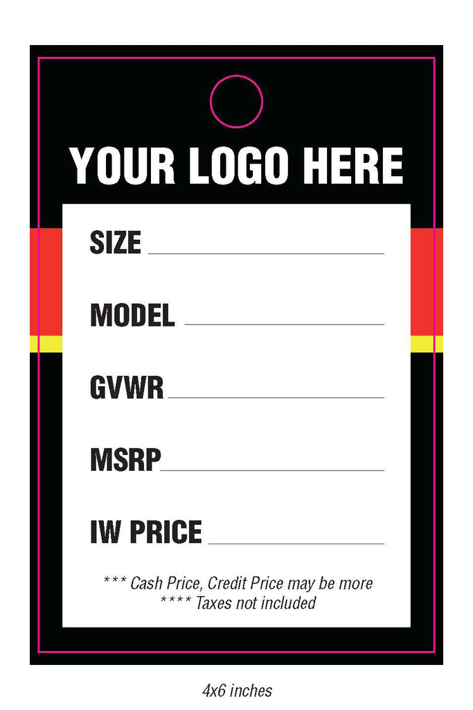 Custom 4x6" Dealership Polyethylene Price Tags - 23 Mil