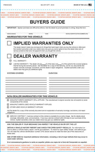 Used Car Buyers Guide Form | US Auto Supplies
