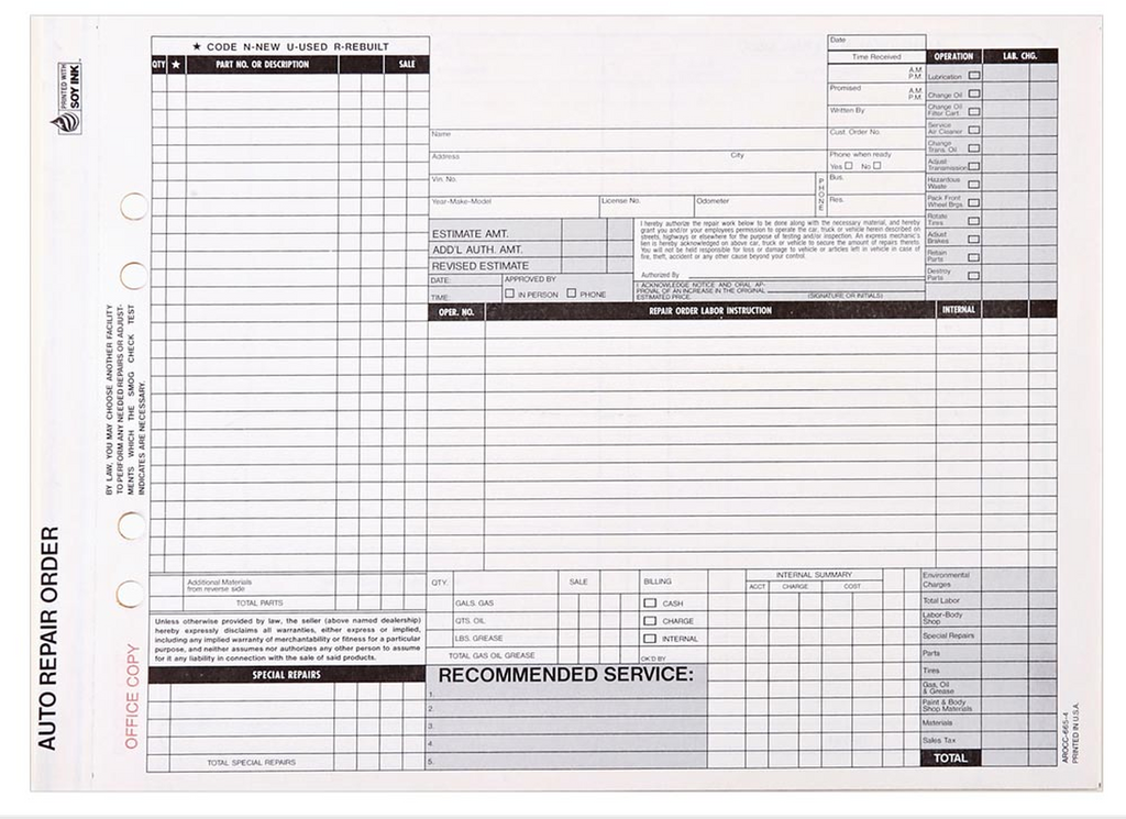 Automotive Repair Order Forms | US Auto Supplies | US AUTO SUPPLIES