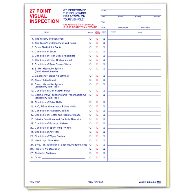 Call Point Inspection Checklist 27 Point Inspection Checklist Sheet | US Auto Supplies | US AUTO SUPPLIES