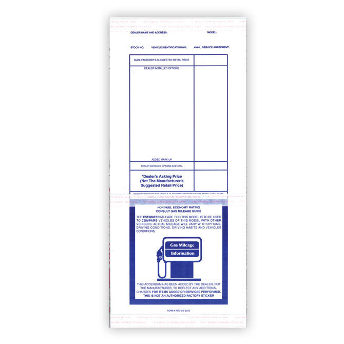 Dealer Addendum Stickers 5.5 x 12.5 Window Labels 100 Pack | US AUTO ...