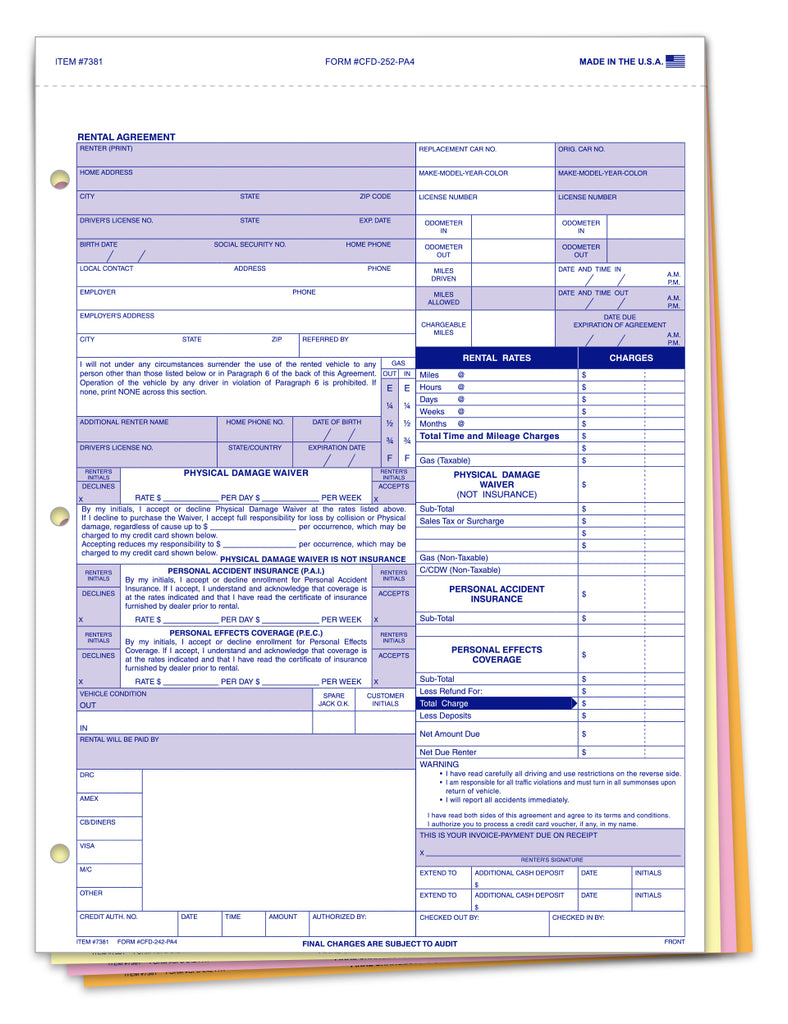auto dealership supplies I Rental Agreement Forms