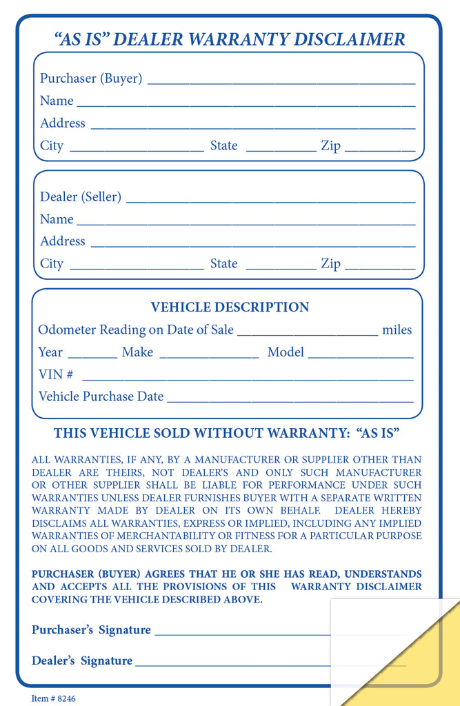 As Is Warranty Disclaimer Forms | US Auto Supplies