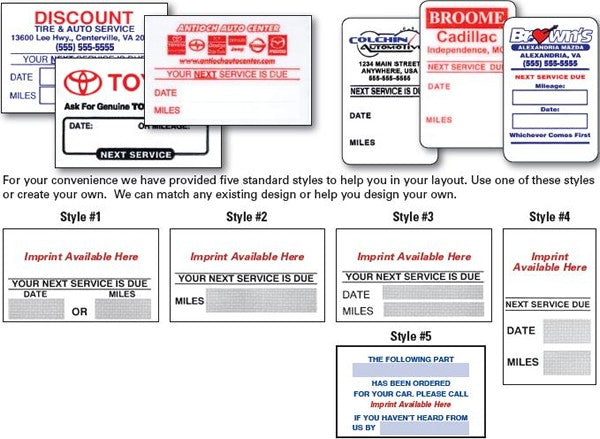 Car Service Reminder Stickers From US Auto Supplies