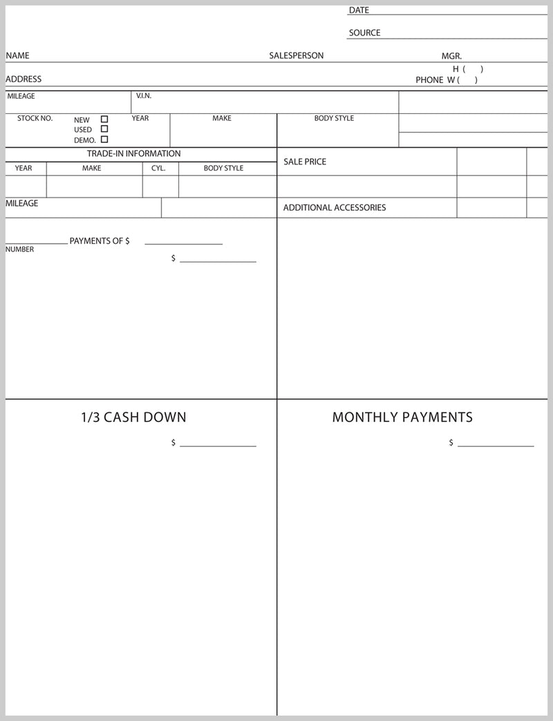 Four Square Car Sales Form | US Auto Supplies | US AUTO SUPPLIES