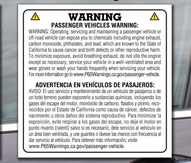 Proposition 65 Stickers For California, US Auto Supplies