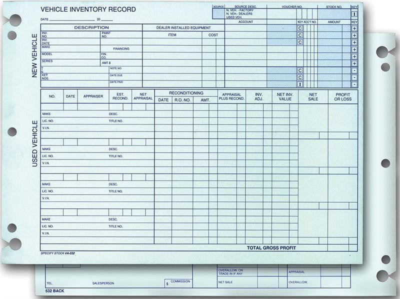 Dealers Supply I Vehicle Inventory Records Form A-532